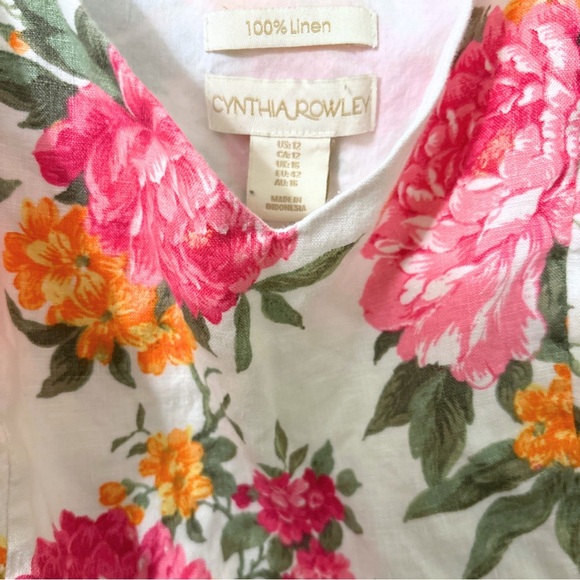 Cynthia Rowley Summer Floral Flowy Maxi Sz 12 Linen - Picture 2 of 3